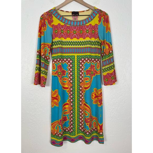 Hale Bob Multicolor Printed 3/4 Sleeve Dress Size Small - Picture 1 of 4